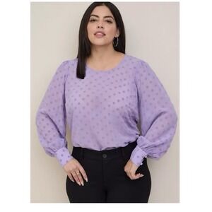 Torrid Purple Chiffon Clip Dot Puff Sleeve Top‎ Size 2X